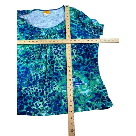 Ruby Rd. Shirt Womens 3X Green Blue Scoop Neck Pleated Short Sleeve Plus Size - Picture 6 of 6